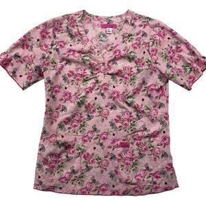 Betsey Johnson Roses and Bees Scrub Top Large Pockets Size Medium